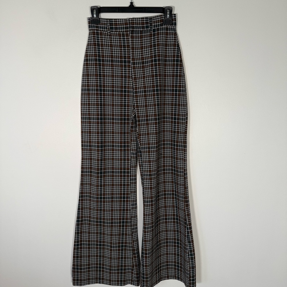 Free People High Rise Wide Leg Plaid Pants Academia Twee  0